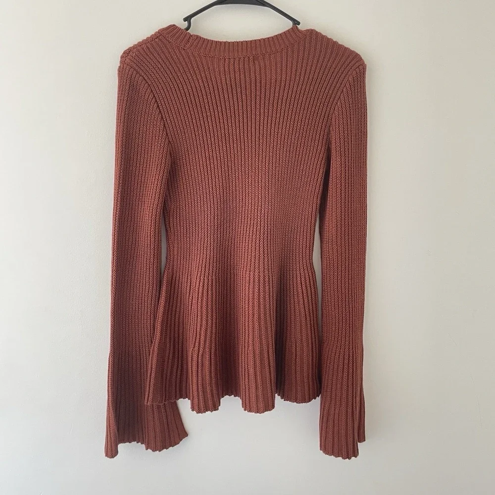 Tularosa Ribbed Knit S Sweater Rust Orange Flare Sleeve 70s Inspired
